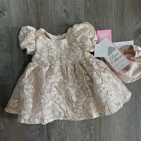 Rare Editions Elegant Floral Baby Dress with Bloomers